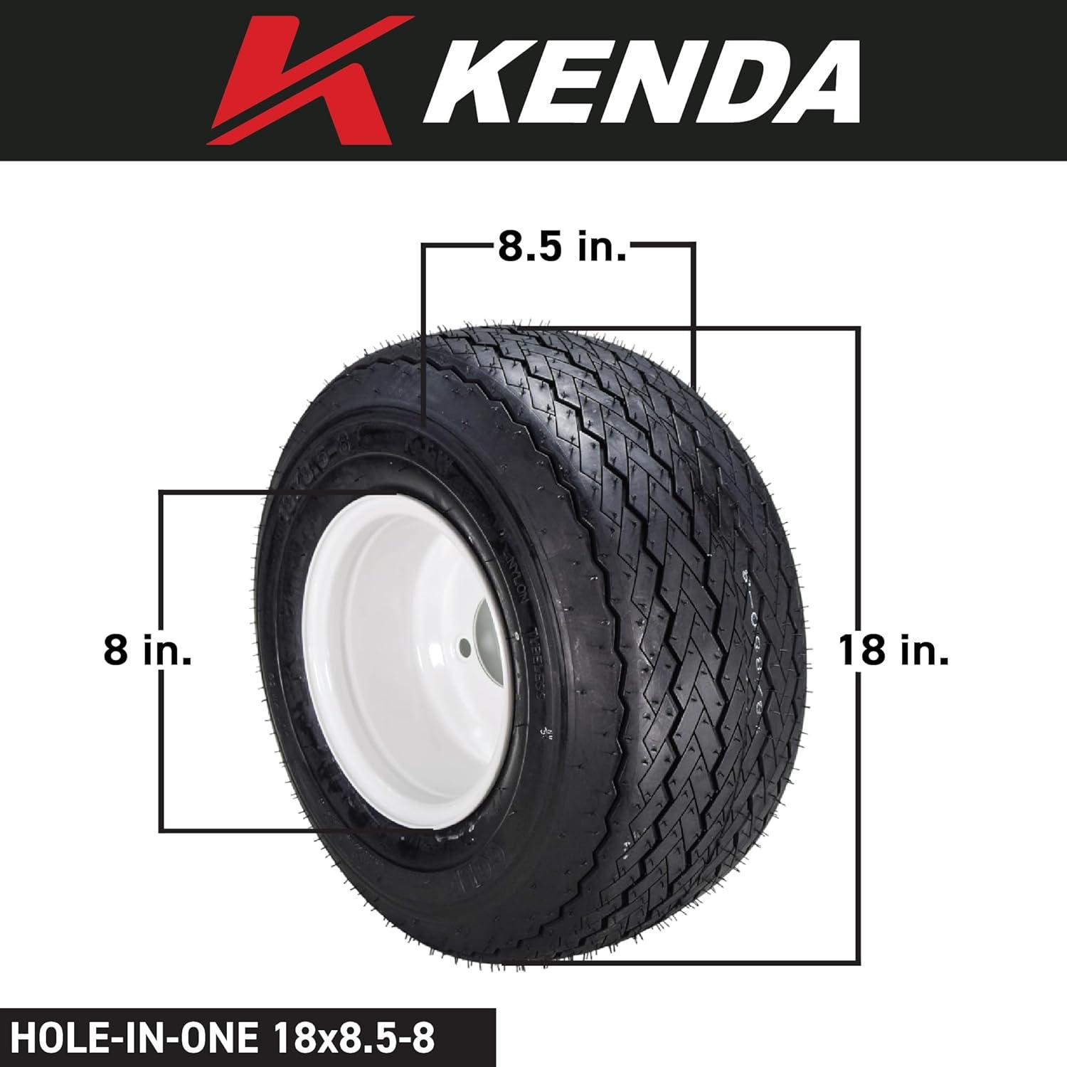 imageKenda HoleN1 K389 18x858 Golf Cart Tire with 4Ply Rating ampamp PreAssembled SemiGloss Black Wheel with Keychain  Hole in one 188584Pack18x858 White