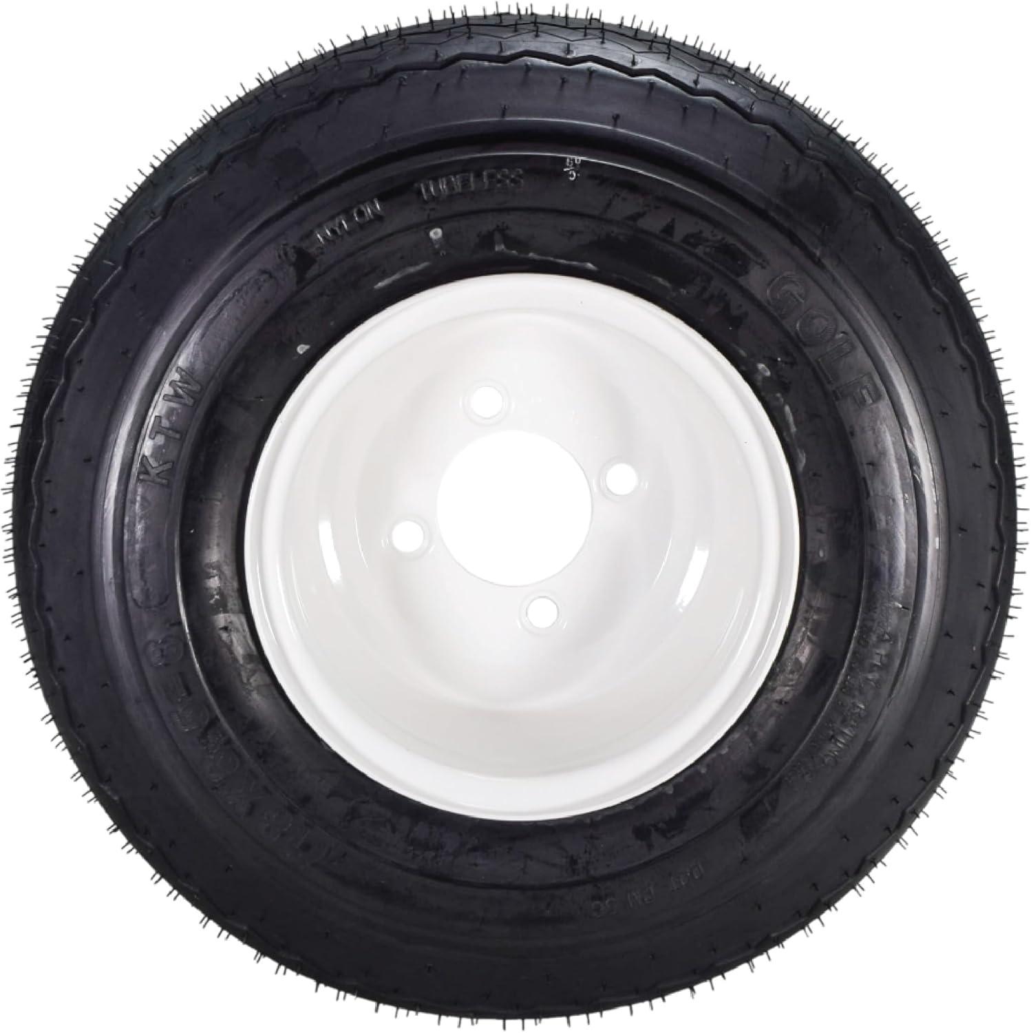 imageKenda HoleN1 K389 18x858 Golf Cart Tire with 4Ply Rating ampamp PreAssembled SemiGloss Black Wheel with Keychain  Hole in one 188584Pack18x858 White